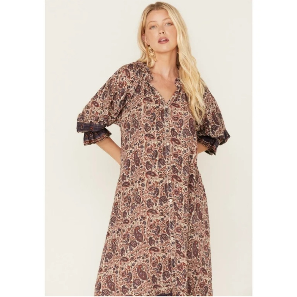 $265 Cleobella Lola Midi Dress / Brown Multi Paisley / Size Small